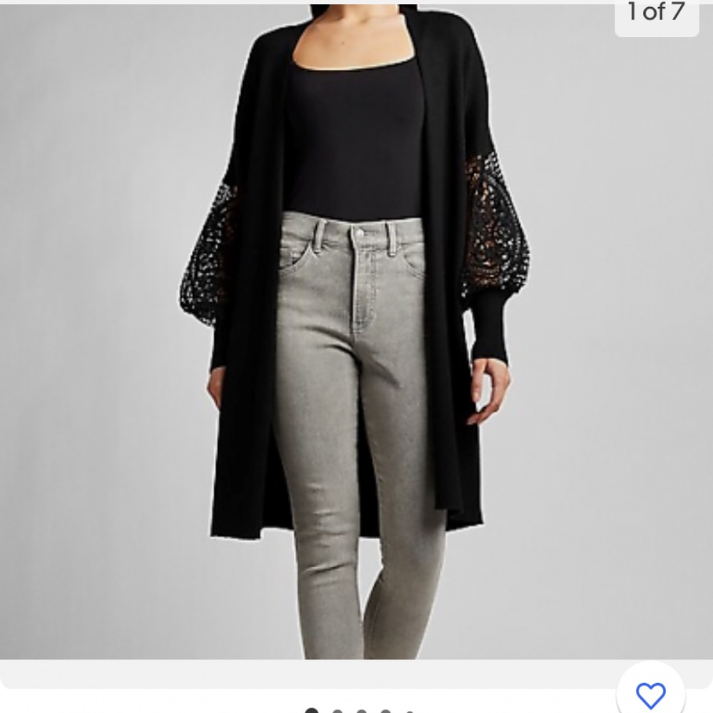 Express Black Cardigan Balloon Sleeve Lace NWOT New without tag XL